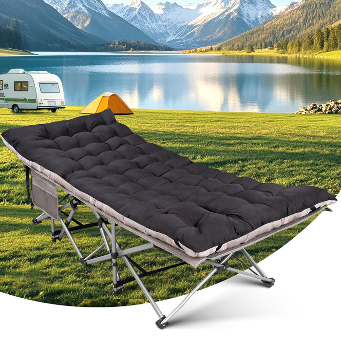 Qunler XXXL Folding Camping Cots for Adults, Oversized 83"* 32" Portable Guest Bed with 4 Inch Double-Sided Mattress, 800lbs Loading Sleeping Cot with Carry Bags for Hiking Home Office, Black