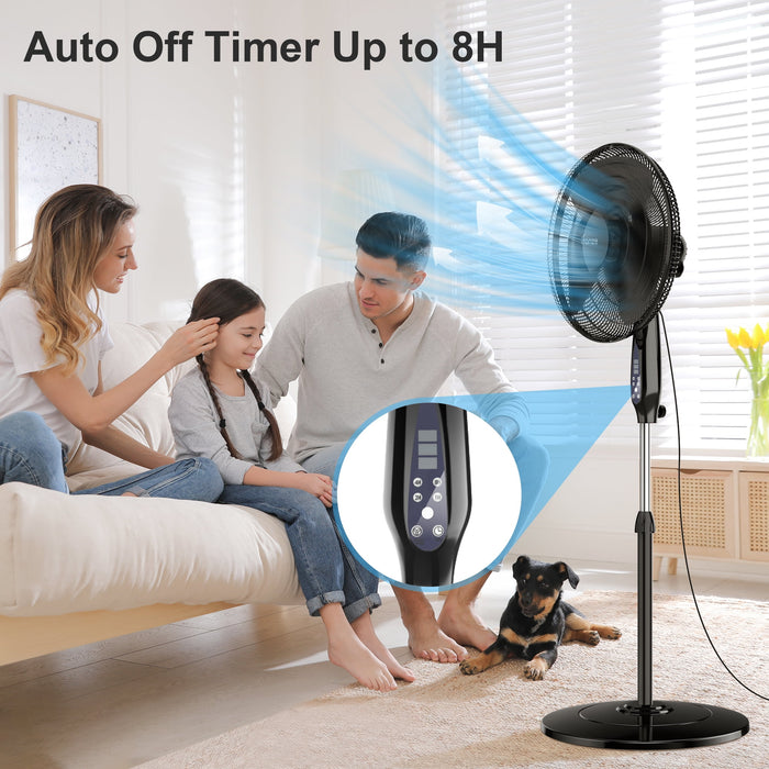 16'' Pedestal Oscillating Fan with Remote Control, Stand Up Fan Adjustable Height, 3-Speed, Electric Cooling Fans for Bedroom Home Office Use