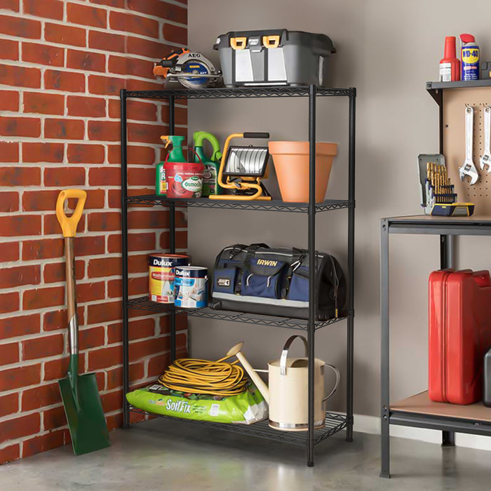4-Tier Storage Shelf Unit 54"H x 36"W x 14"D, Garage NSF Wire Shelving Steel Storage Shelves Heavy Duty Height Adjustable for 600lbs Capacity, Black