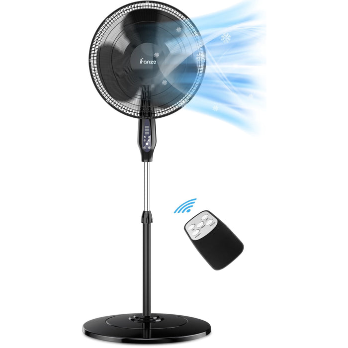 16'' Pedestal Oscillating Fan with Remote Control, Stand Up Fan Adjustable Height, 3-Speed, Electric Cooling Fans for Bedroom Home Office Use