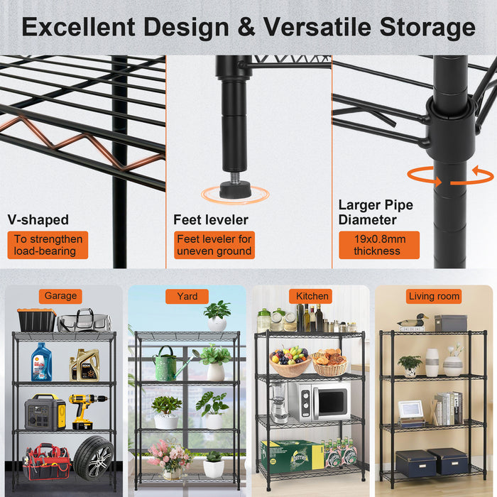 Qunler 2 Pack 4-Tier Storage Shelf Unit 54"H x 36"W x 14"D, Garage NSF Wire Shelving Steel Storage Shelves Heavy Duty Height Adjustable for 600lbs Capacity, Black