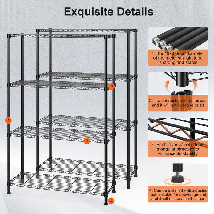 2 Pack 4-Tier Storage Shelf Unit