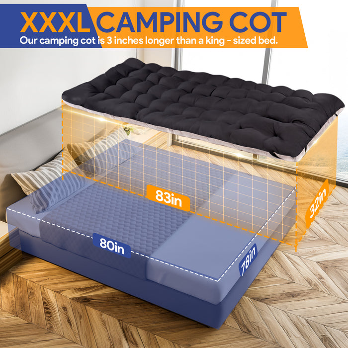 Qunler XXXL Folding Camping Cots for Adults, Oversized 83"* 32" Portable Guest Bed with 4 Inch Double-Sided Mattress, 800lbs Loading Sleeping Cot with Carry Bags for Hiking Home Office, Black