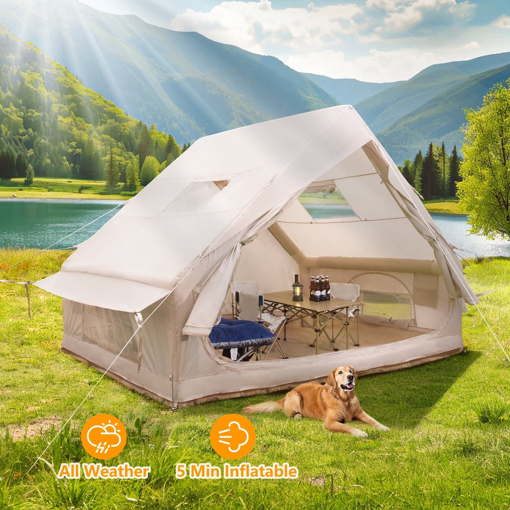 inflatable cabin tent 4-6 Person Inflatable Camping Tent, Glamping Blow up Tent with Hand Pu– Emossie