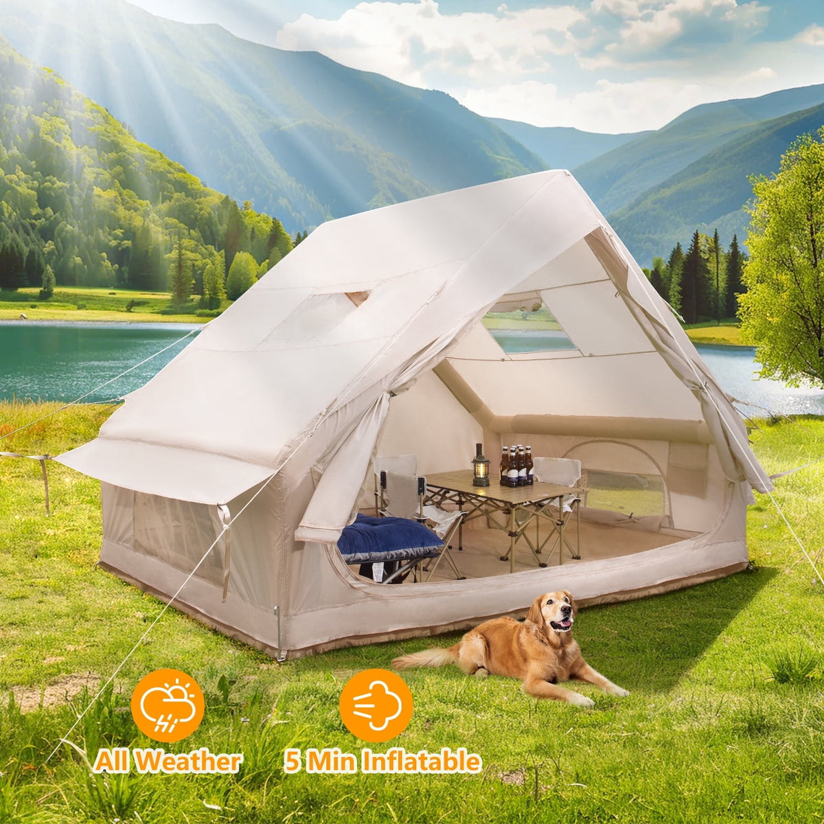 YOLENY Inflatable Camping Tent With Pump, 68 SFT Cabin Tent, 2-4 Person Glamping Tents, Easy - View #12