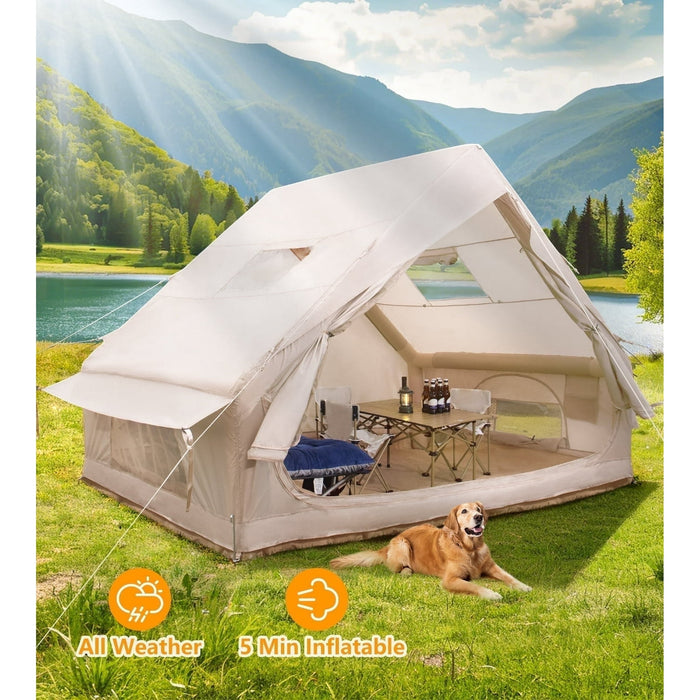 Emossie 4-6 Person Inflatable Camping Tent, Glamping Blow up Tent with Hand Pump, PU3000 Waterproof & Windproof, Easy Setup Cabin Tent with Mesh Windows, Perfect for Family Camping, Emergency Shelter