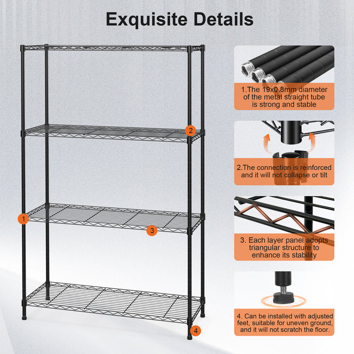 Qunler 2 Pack 4-Tier Storage Shelf Unit 54"H x 36"W x 14"D, Garage NSF Wire Shelving Steel Storage Shelves Heavy Duty Height Adjustable for 600lbs Capacity, Black