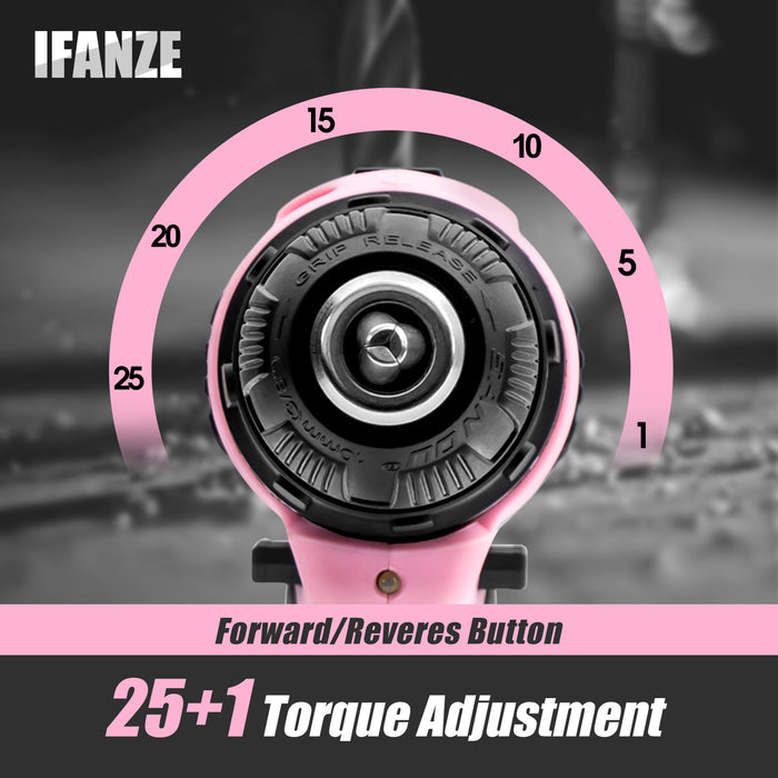 12V Cordless Drill, 3/8'' Keyless Chuck 2 Variable Speeds Electric Power Drill with Battery and Charger, Pink