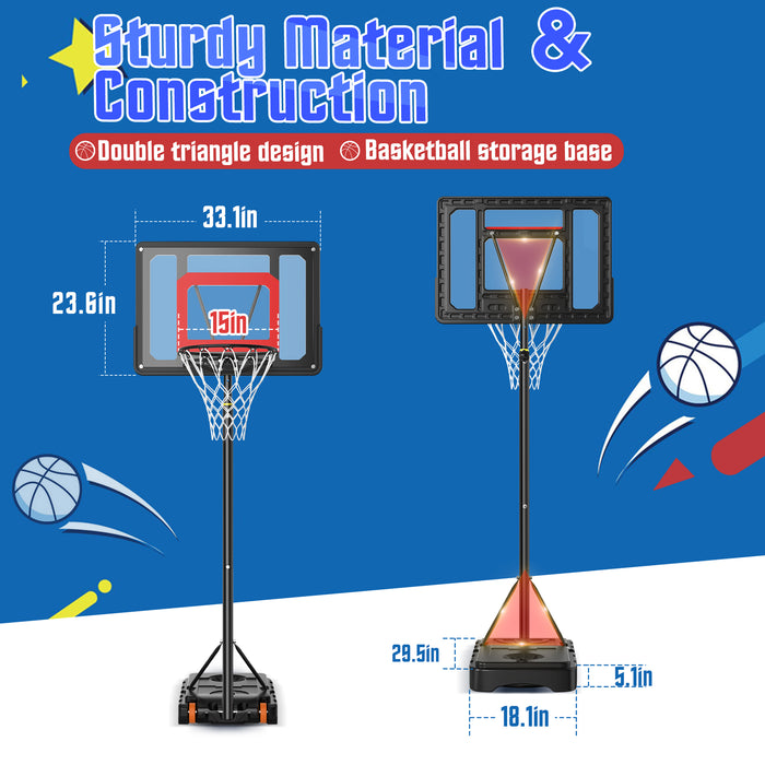 Qunler  Portable Basketball Hoop Outdoor, 5ft-7ft Height Adjustable Basketball Goal System with Wheels for Kids Teenagers Youth Indoor Outdoor