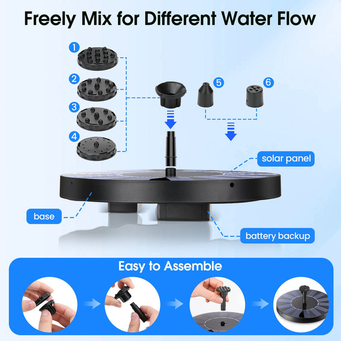 2 Pack Solar Fountain, Floating Solar Bird Bath Water Fountain Pump for Bird Bath, Garden, Small Pond, Pool, Fish Tank, Swimming Pool, Outdoor