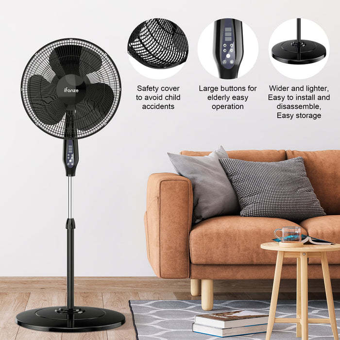 16'' Pedestal Oscillating Fan with Remote Control, Stand Up Fan Adjustable Height, 3-Speed, Electric Cooling Fans for Bedroom Home Office Use