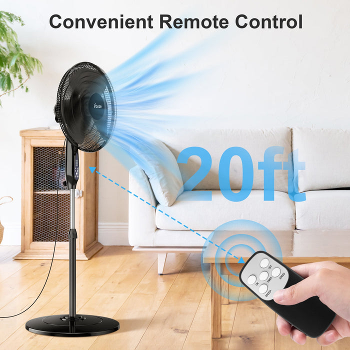 16'' Pedestal Oscillating Fan with Remote Control, Stand Up Fan Adjustable Height, 3-Speed, Electric Cooling Fans for Bedroom Home Office Use