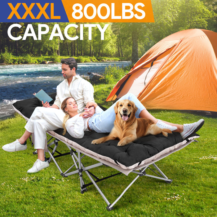 XXXL Folding Camping Cots for Adults, Oversized 83"* 32" Portable Guest Bed with 4 Inch Double-Sided Mattress, 800lbs Loading Sleeping Cot with Carry Bags for Hiking Home Office, Black