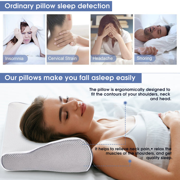 Memory Foam Pillow Neck Pillow, Adjustable Ergonomic Contour Support Cervical Pillow Slow Rebound Memory Foam for Sleeping, Back, Stomach, Side Sleeper, 23.6''x 13.3''x 4.3''