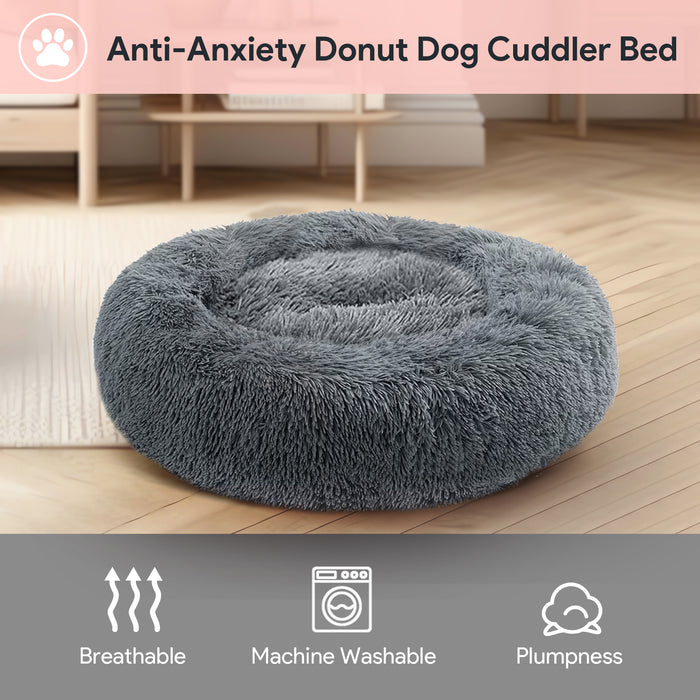 24" Calming Dog Bed for Medium Small Dogs, Donut Machine Washable Pet Bed, Anti-Anxiety Cuddler Cozy Soft Cat Bed