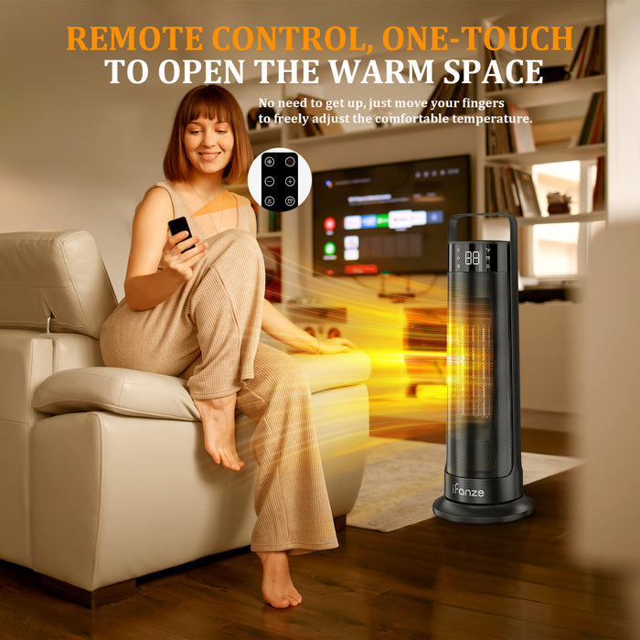 21" Space Heaters for Indoor Use, 1500W Fast Heating 50° Oscillating Portable Electric PTC Ceramic Heater, with Thermostat, Overheat Protection, 12H Timer, 3 Modes, Black