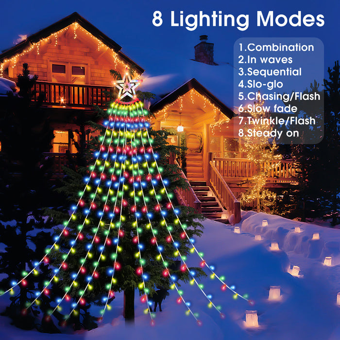 Outdoor Christmas Decoration Lights, 8 Modes & 350 LED Christmas String Lights Waterfall Fairy Tree Lights eTopeak Indoor Outdoor Holiday Lighting Decorations, Multicolor, Plug-in