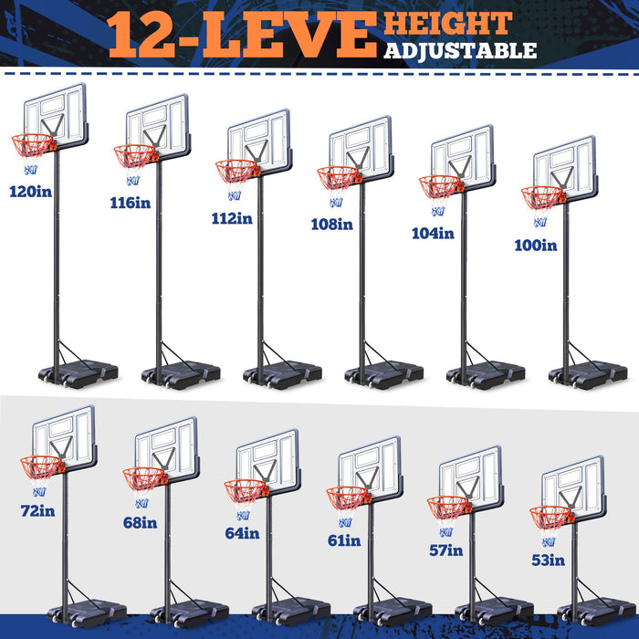 Qunler 44" Portable Basketball Hoop System, 4.4-10 ft Height Adjustable Basketball Goal System with Wheels and Shatterproof Backboard and Large Base for Adults Kids Outdoor Indoor Court