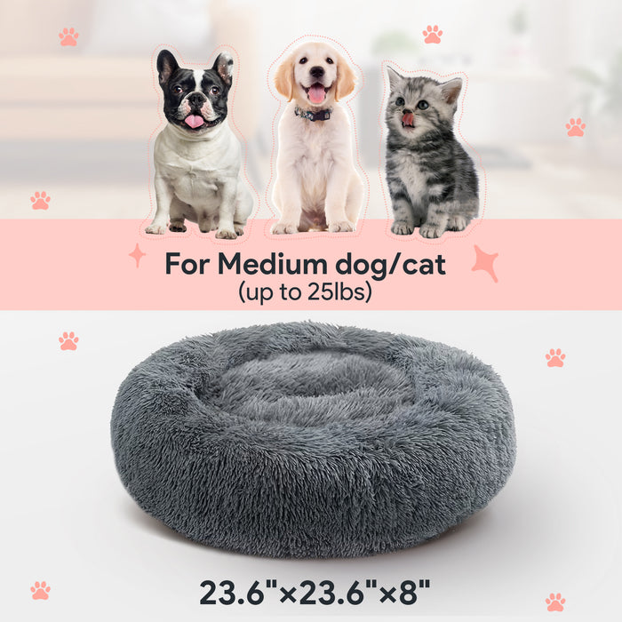 24" Calming Dog Bed for Medium Small Dogs, Donut Machine Washable Pet Bed, Anti-Anxiety Cuddler Cozy Soft Cat Bed