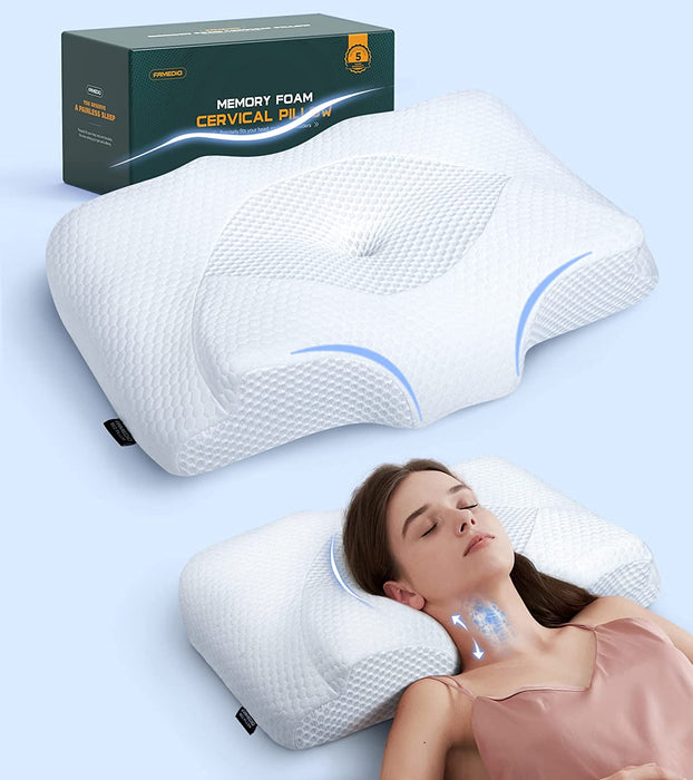 Memory Foam Pillow Neck Pillow, Adjustable Ergonomic Contour Support Cervical Pillow Slow Rebound Memory Foam for Sleeping, Back, Stomach, Side Sleeper, 23.6''x 13.3''x 4.3''