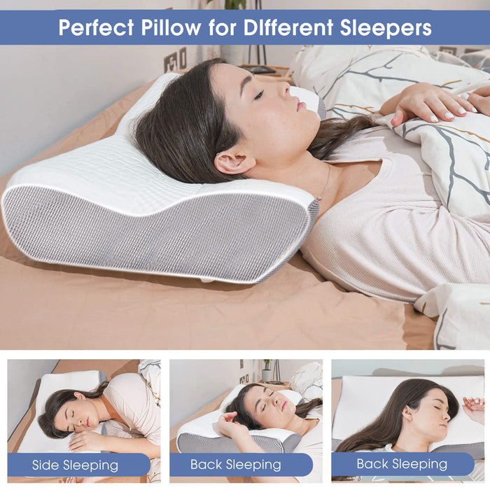 Memory Foam Pillow Neck Pillow, Adjustable Ergonomic Contour Support Cervical Pillow Slow Rebound Memory Foam for Sleeping, Back, Stomach, Side Sleeper, 23.6''x 13.3''x 4.3''