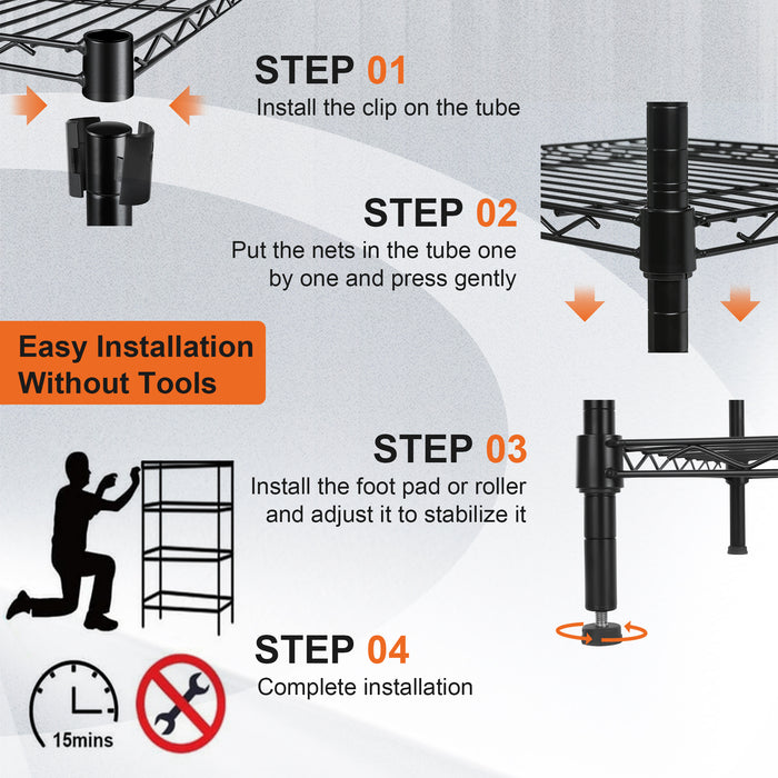 Qunler 2 Pack 4-Tier Storage Shelf Unit 54"H x 36"W x 14"D, Garage NSF Wire Shelving Steel Storage Shelves Heavy Duty Height Adjustable for 600lbs Capacity, Black