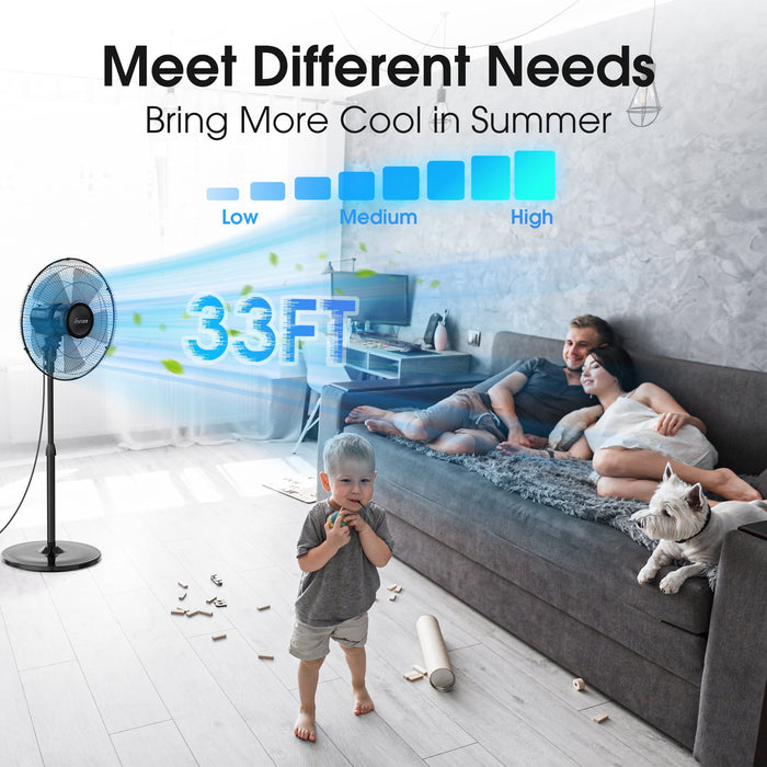 16" Oscillating Pedestal Fan, 3-Speeds Stand up Fan with Adjustable Height and Tilt