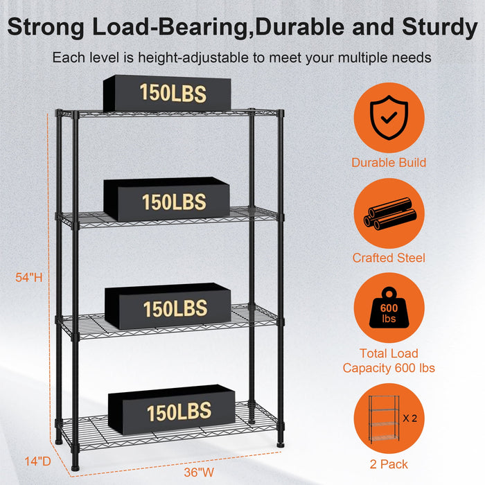 2 Pack 4-Tier Storage Shelf Unit