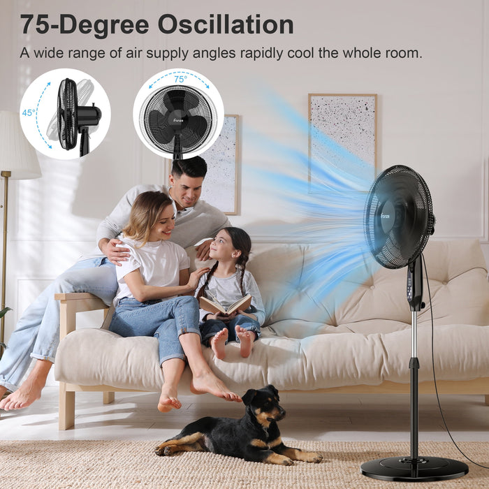 16'' Pedestal Oscillating Fan with Remote Control, Stand Up Fan Adjustable Height, 3-Speed, Electric Cooling Fans for Bedroom Home Office Use