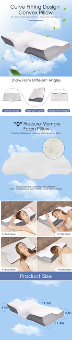 Memory Foam Pillow Neck Pillow, Adjustable Ergonomic Contour Support Cervical Pillow Slow Rebound Memory Foam for Sleeping, Back, Stomach, Side Sleeper, 23.6''x 13.3''x 4.3''