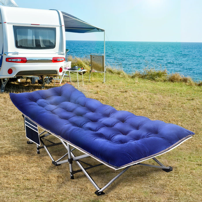 Camping Sleeping Cot for Adults Kids with Double-Sided 4in Extra Thick Mattress, Portable Folding Camp Sleep Cots Beds, XL-75x28in, Blue