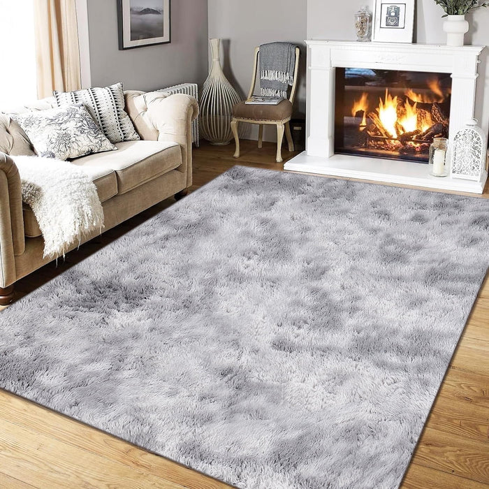 Emossie Large Area Rug, 5ft x 8ft Shag Living Room Rug, Indoor Modern Tie-dye Area Rugs for Bedroom, Rectangle Fluffy Home Carpets, Gray