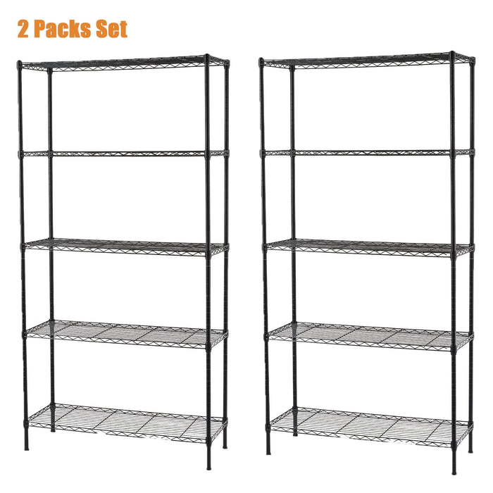 JoRock 2 Packs 5-Tier Storage Shelf Units, 72"H x 36"L x 14"W Metal Wire Shelving Rack for Kitchen Garage Living Room, Black