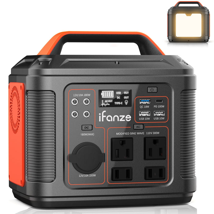 Portable Power Station 300W, iFanze 296Wh 80000mAh Outdoor Solar Generator for Outdoor Camping, Home Backup, RV Camping, Emergency, Power Outages, Black, (No Solar Panel)