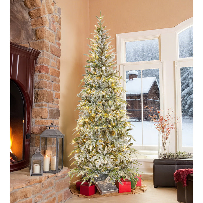 6ft Pre-lit Snow Flocked Artificial Christmas Tree with 250 Warm Lights 8 Modes, 420 PE+PVC Snowy Branches,White