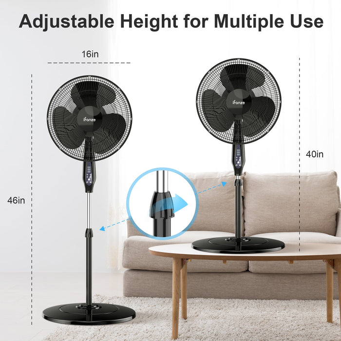 16'' Pedestal Oscillating Fan with Remote Control, Stand Up Fan Adjustable Height, 3-Speed, Electric Cooling Fans for Bedroom Home Office Use