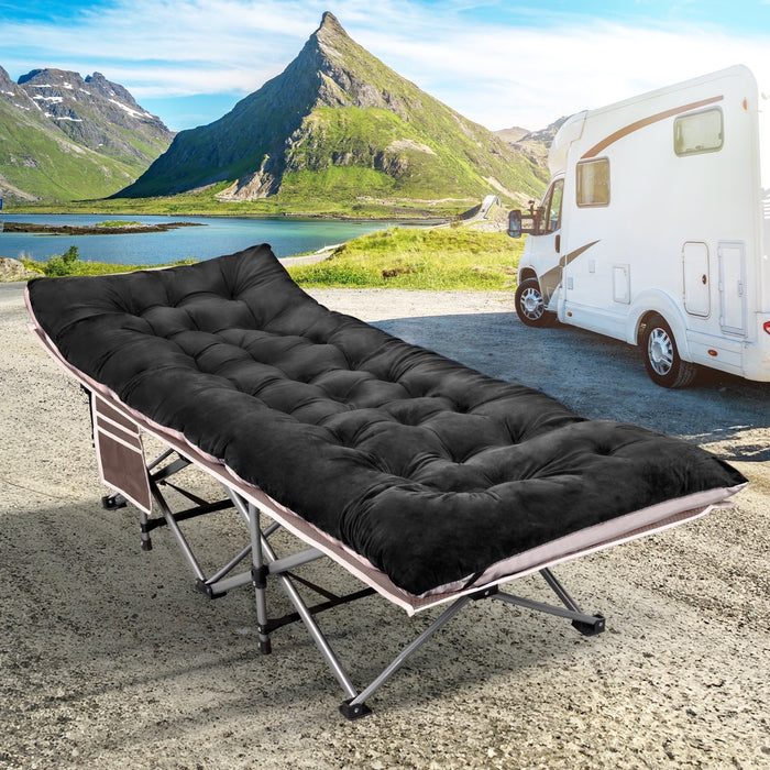 Emossie Camping Sleeping Cot for Adults Kids with Double-Sided 4in Extra Thick Mattress, Portable Folding Camp Sleep Cots Beds, XL-75x28in, Black