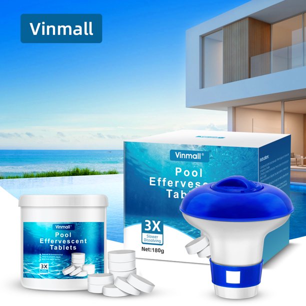 Vinmall 180 Pcs Chlorine Tablets for Pool Cleaning, with 3 inch Floater