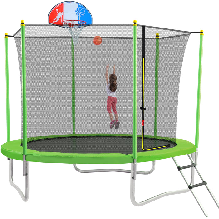 Vinmall 10 FT Trampoline for Kids with Safety Enclosure Net, Basketball Hoop and Ladder, Easy Assembly Round Outdoor Recreational Trampoline