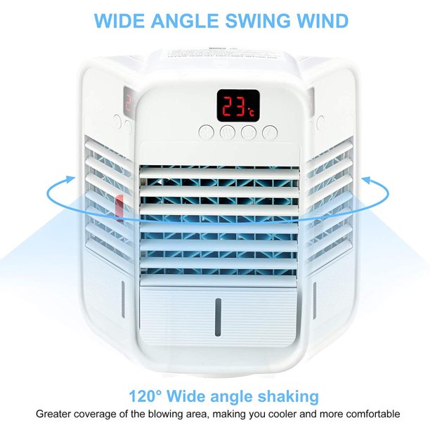 Personal Air Cooler, Air Conditioner Fan with Evaporative Humidifier Desk Fan, 2 in 1 120° Wide Angle Swing Head Temperature Display Fan for Home, Office, and Bedroom