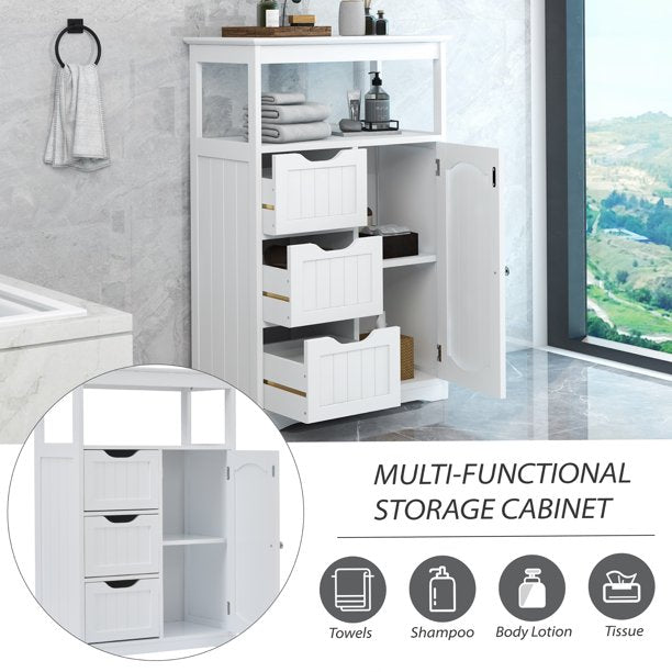 Vinmall Drawer Bathroom Cabinet Storage Cupboard 2 Shelves Free Standing White