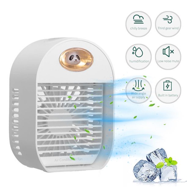 Air Conditioning Fan, Mini Desktop Air Cooler Humidifier, Silent & Portable Cooling Fan