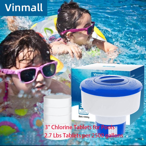 Vinmall 3" Chlorine Tablets for Swimming Pools, with 5" Chlorine Floater, Long-Lasting Slow Dissolving Pool Chlorine Tablets, Purify Water Disinfect Chlorine for Swimming Pool Spa, 2.6 Lb