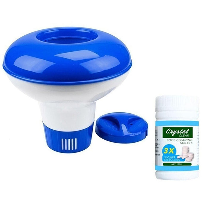 Floating Chlorine Tab Dispenser for Swimming Pools Spas, 5 Inch Diameter Twist Lock Cap Adjustable Flow Rate, Include 100 Pieces Chlorine Tablets,Use For Pool,Spa and Fountain