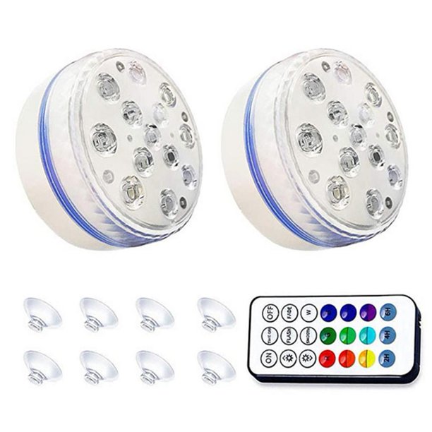 Submersible Pool LED Lights,IP68 Waterproof Underwater Pool Led Lights with 13 LEDs,Remote RF,Magnets,Suction Cups,Colors Changing Pond Lights Battery Power 2-Pack