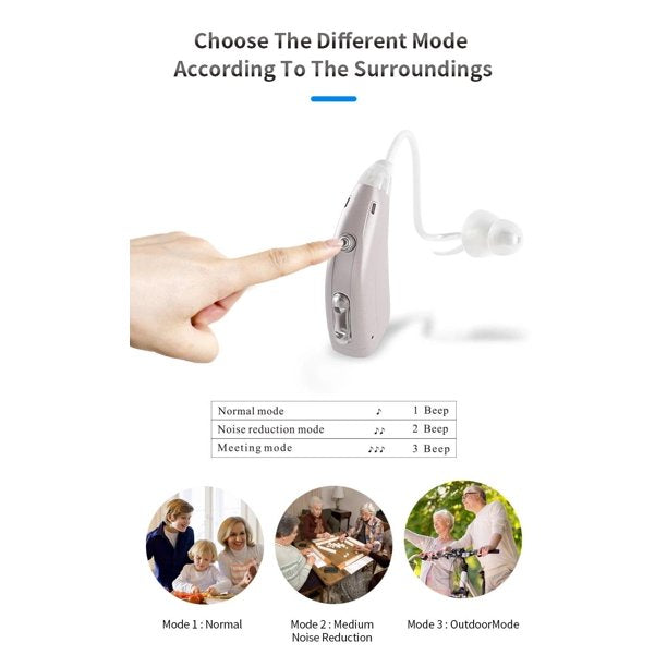 Rechargeable Hearing Aids for Both Ears, Vinmall Digital Hearing Amplifier with Charging Case, 1 Pair, Silver