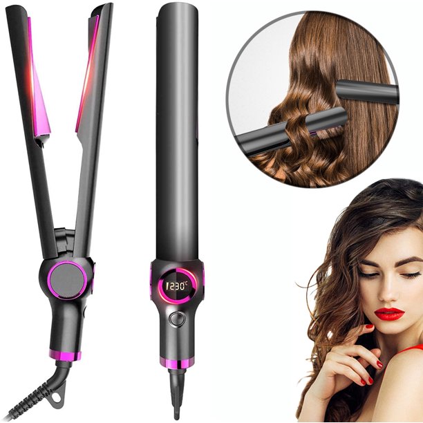 Hair Straighteners and Curling Iron 2 in 1, Professional Ceramic Tourmaline Ionic Flat Iron with Adjustable Temp, LCD Digital Display for Smooth, Curls and Wave All Hair Types