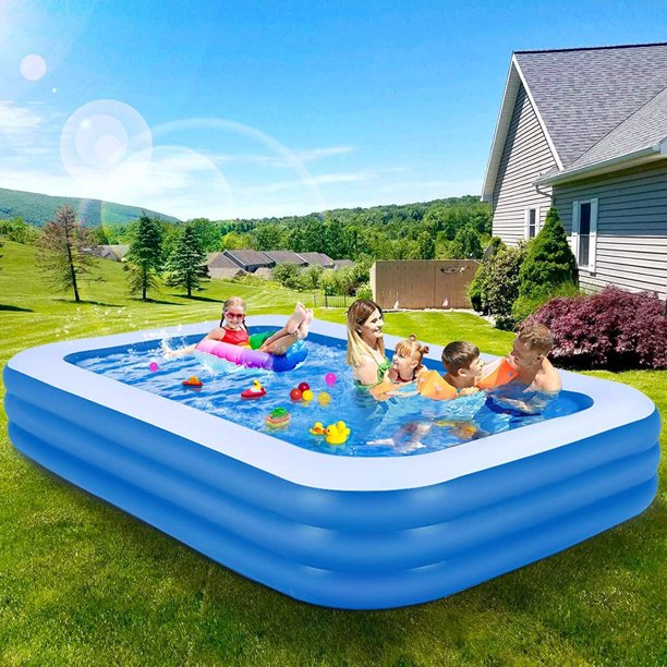 Vinmall Inflatable Swimming Pool, 106''x70''x24''PVC Three-layer Cuboid Shape Bathtub Full-Sized Inflatable Pool For Kids, Adults, Outdoor, Backyard, Summer Water Party