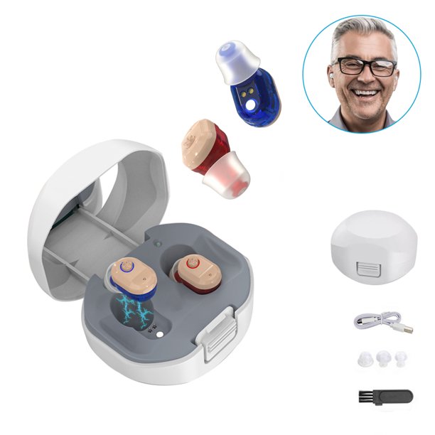 Vinmall Hearing Aid for Ears with Noise Reduction, Mini In-Ear Digital Hearing Aids for Seniors, Rechargeable Enhances Speech and Audio Sound Amplifier with Portable Charging Case