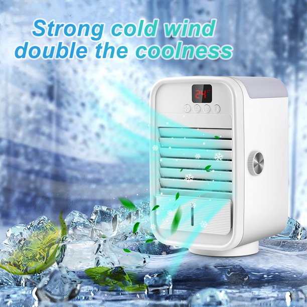 Air Conditioner Fan, Personal Air Cooler with 3 Wind Speeds 120° Wide Angle 7 Colors Changing Night Light Humidifier Air Cooler Small Desk Table Fan for Home, Office, Room, Dorm, Car, Camping Tent